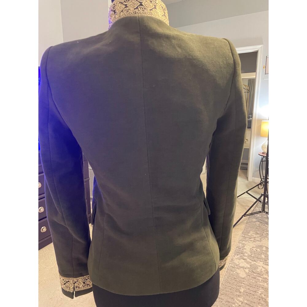 Zara Basic Olive Green Gold Embroidered Military Blazer XS Regency - Picture 7 of 7